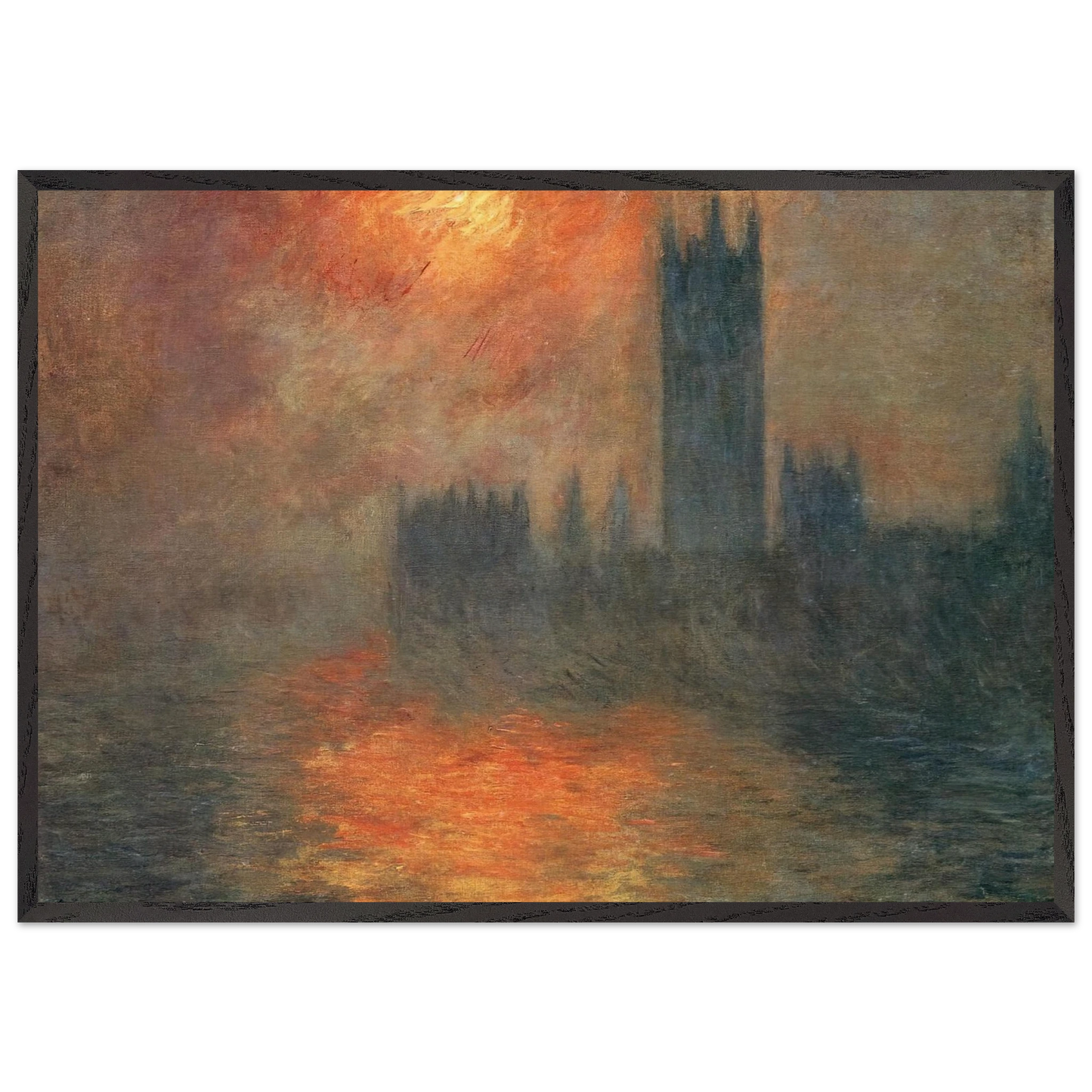 Houses of Parliament Sunset - claude monet 70x100 cm / 28x40 inches Framed Art Print – Black Wooden Frame
