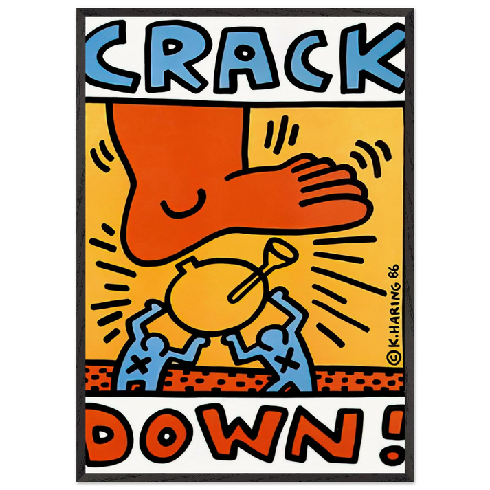 CRACK DOWN 1986 N2 - Keith Haring 70x100 cm / 28x40 inches Framed Art Print – Black Wooden Frame | Keith Haring Art For Sale