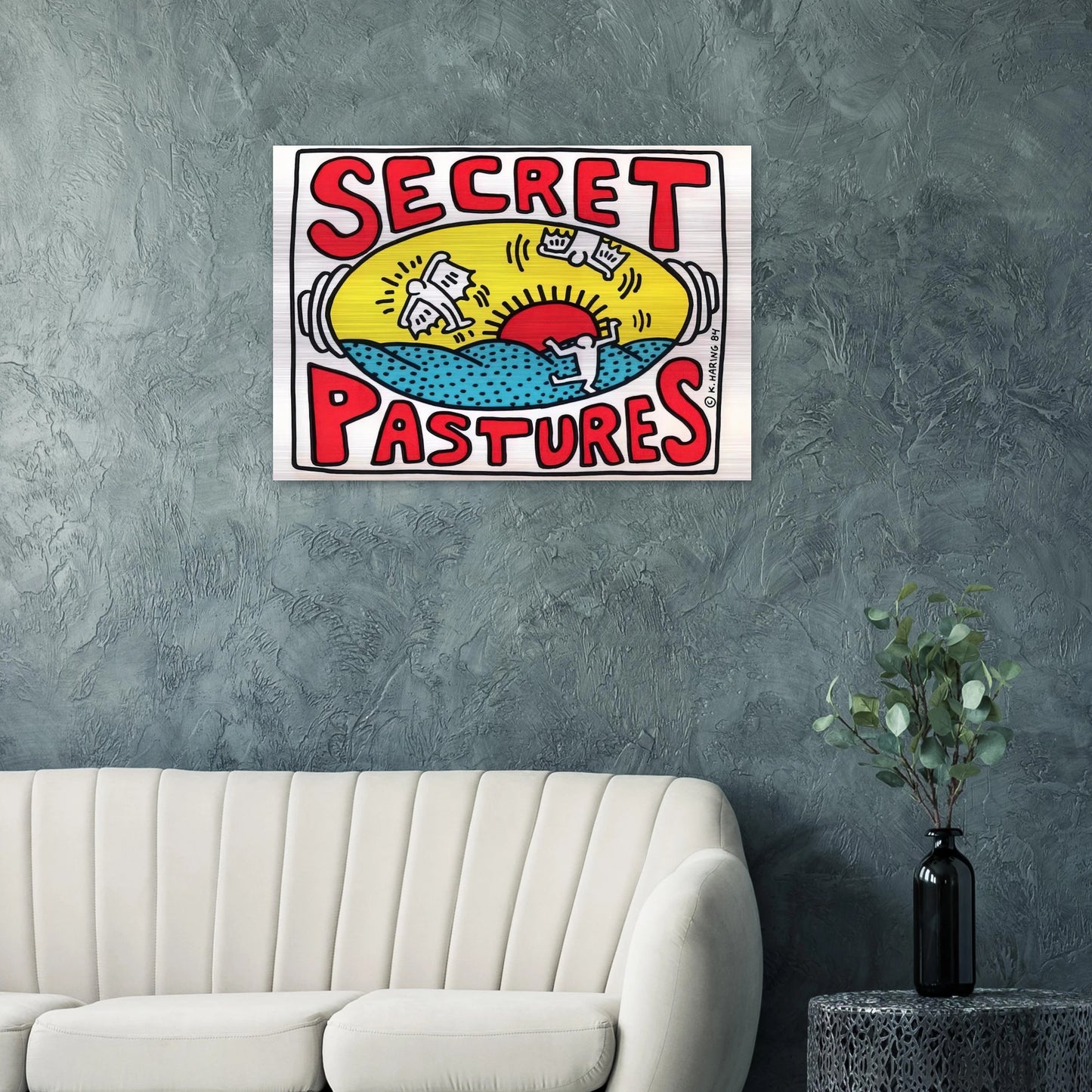 PROMOTIONAL POSTER FOR SECRET PASTURES 1984 - Keith Haring Brushed Aluminum Print - 70x100 cm / 28x40 inches | Keith Haring Aluminum Print | Keith Haring Prints