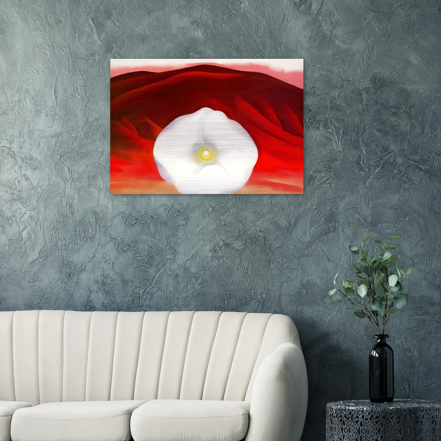 Red hills and white flower - Georgia O'Keeffe Brushed Aluminum Print - 70x100 cm / 28x40 inches | Georgia O'Keeffe Aluminum Print | Georgia O'Keeffe Prints