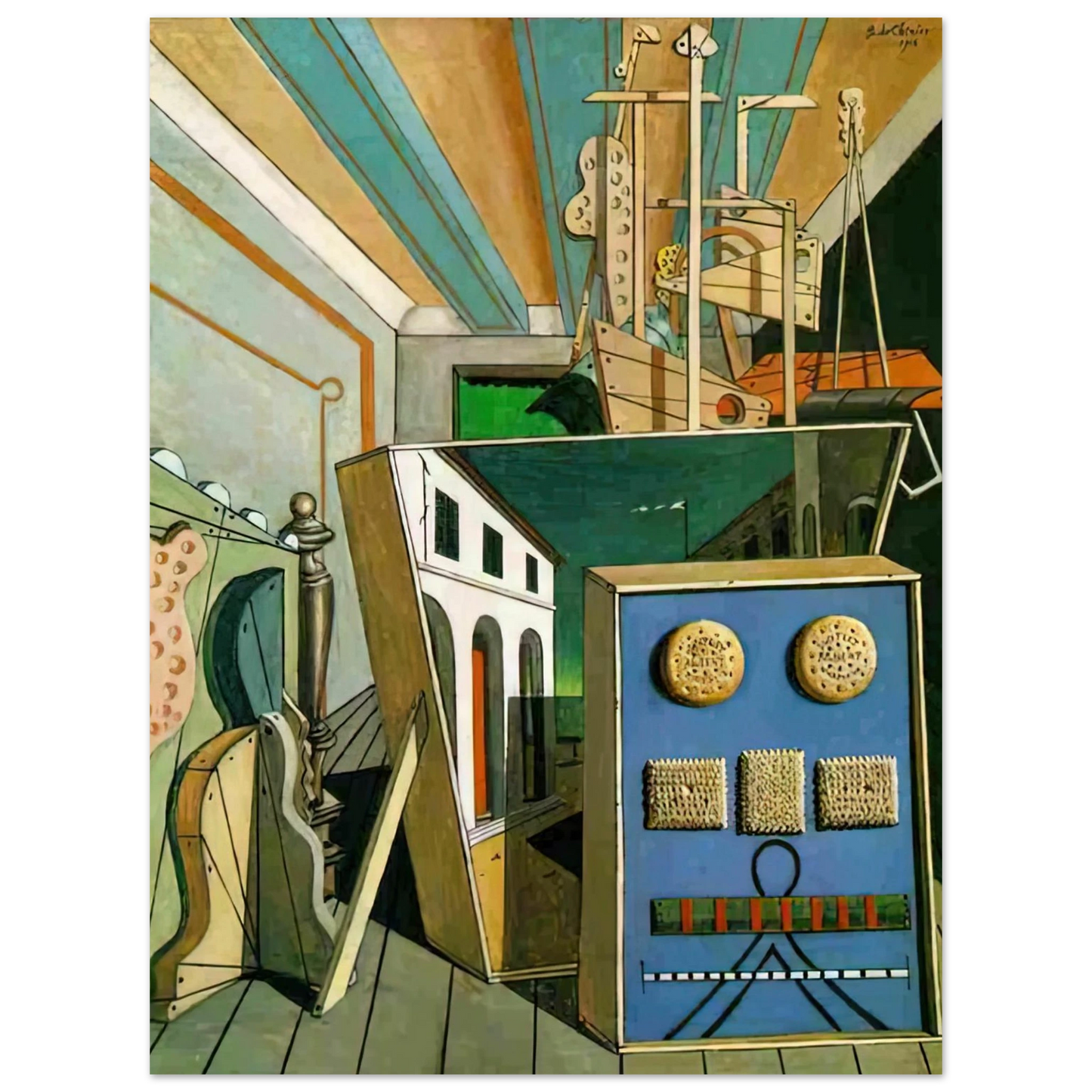 Giorgio de Chirico - METAPHYSICAL INTERIOR WITH BISCUITS 1916 75x100 cm / 30x40inches Fine Art Poster