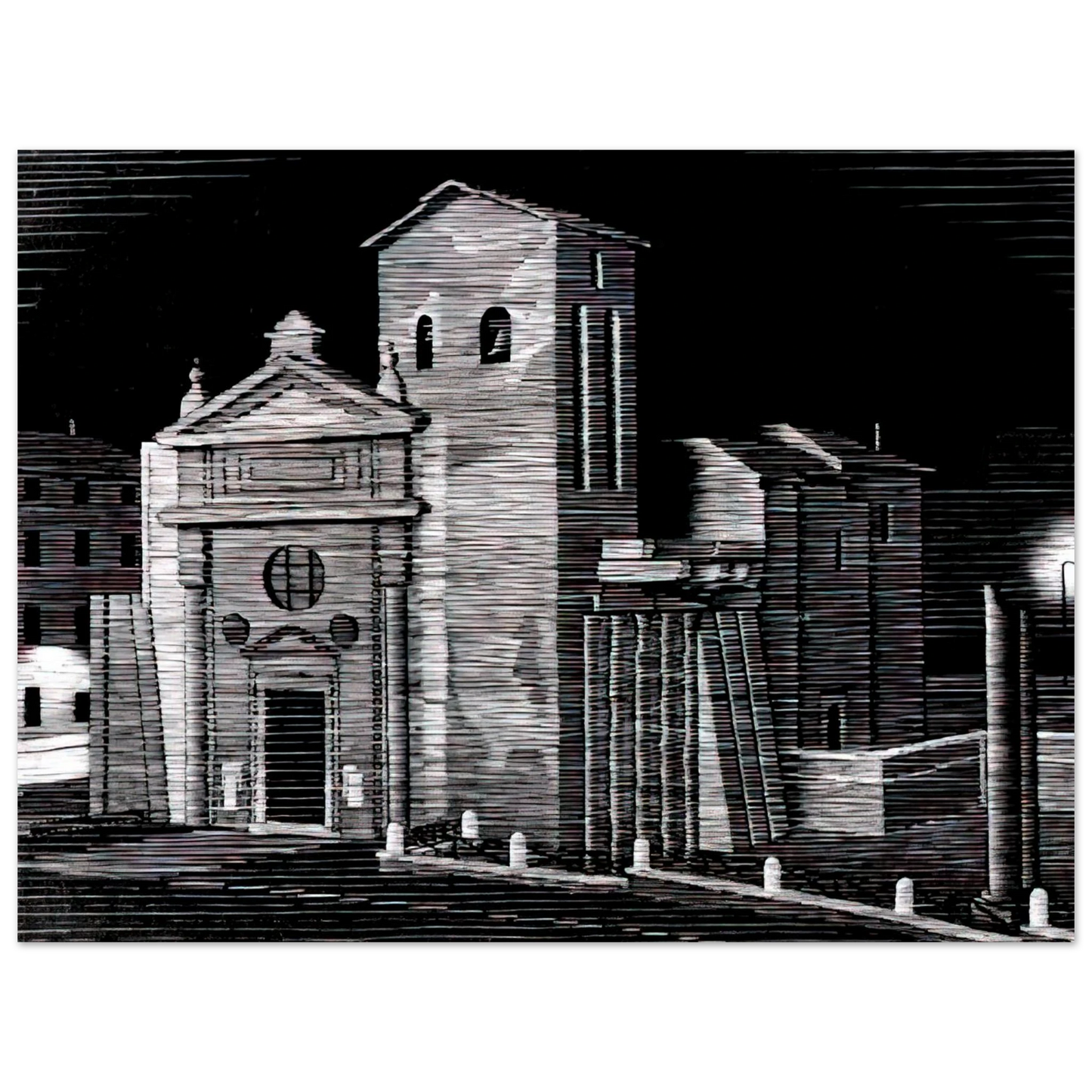 MC Escher - NOCTURNAL ROME Wall Art - 60x80 cm / 24x32 inches - Premium Wooden Framed Poster With Fine Art Paper-canvas - Wood frame