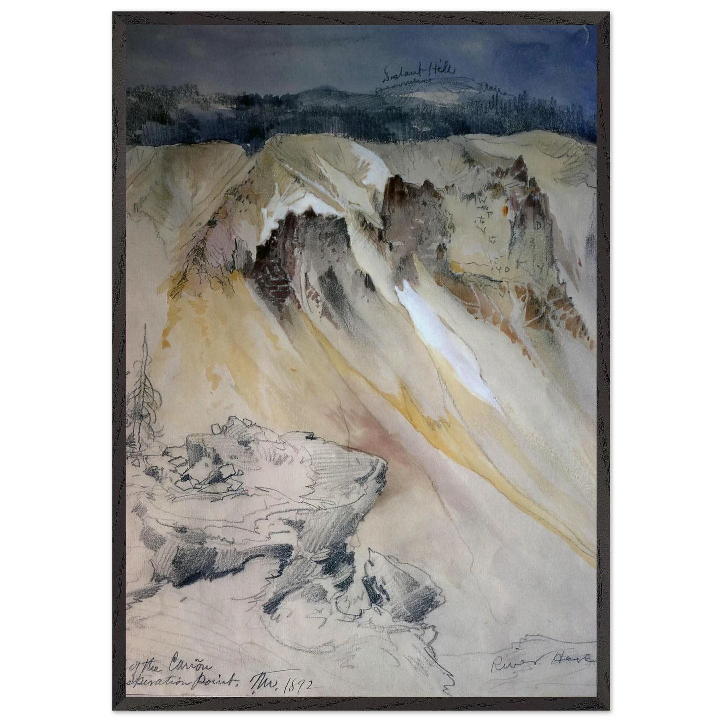 East wall of the canyon from Inspiration Point - Thomas Moran 70x100 cm / 28x40 inches Framed Art Print – Black Wooden Frame
