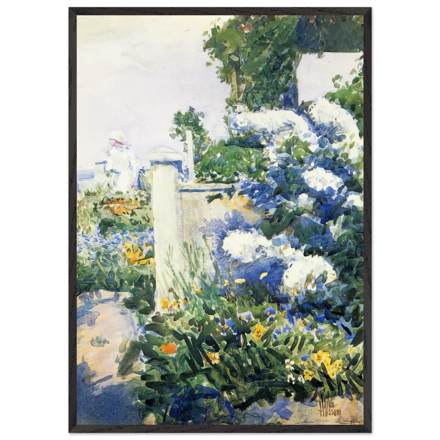Garden by the Sea Isles of Shoals - Childe Hassam 70x100 cm / 28x40 inches Framed Art Print – Black Wooden Frame