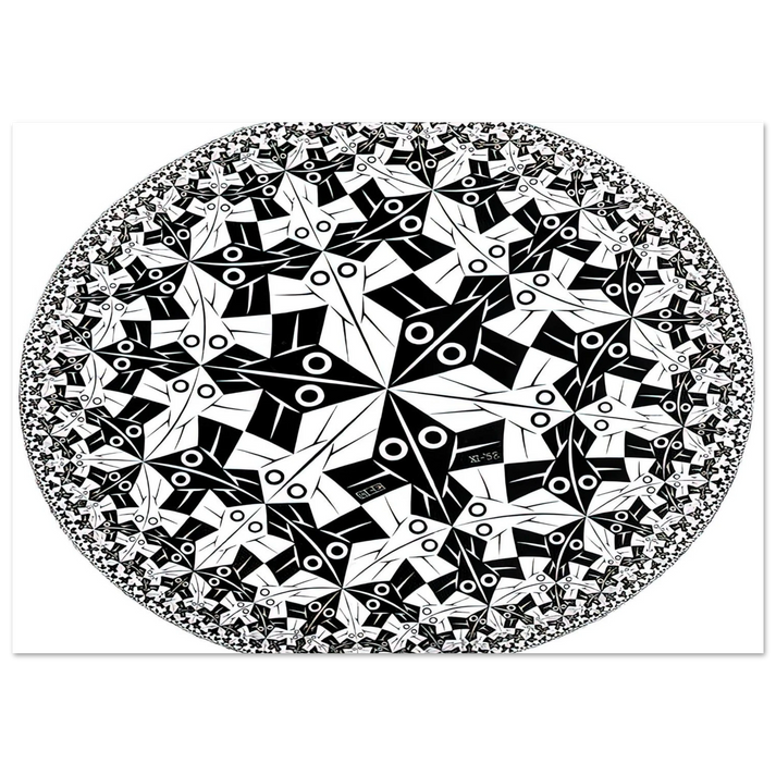 MC Escher - CIRCLE LIMIT I Wall Art - 60x80 cm / 24x32 inches - Premium Wooden Framed Poster With Fine Art Paper-canvas - White frame