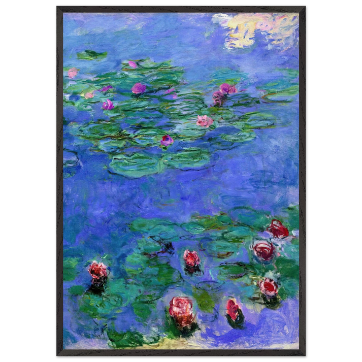 Water Lilies Red - claude monet 70x100 cm / 28x40 inches Framed Art Print – Black Wooden Frame