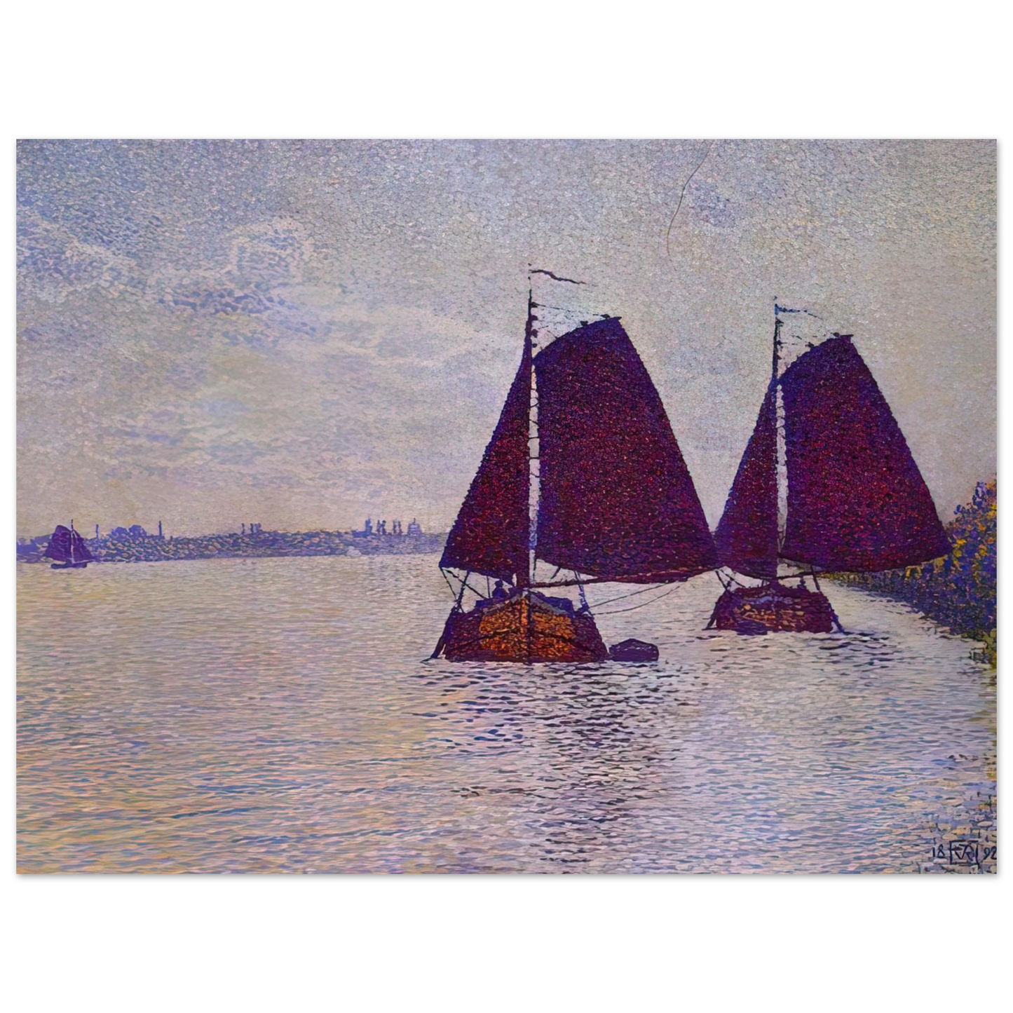 Theo van Rysselberghe - BARGES ON THE RIVER SCHELDT 1892 75x100 cm / 30x40inches Fine Art Poster