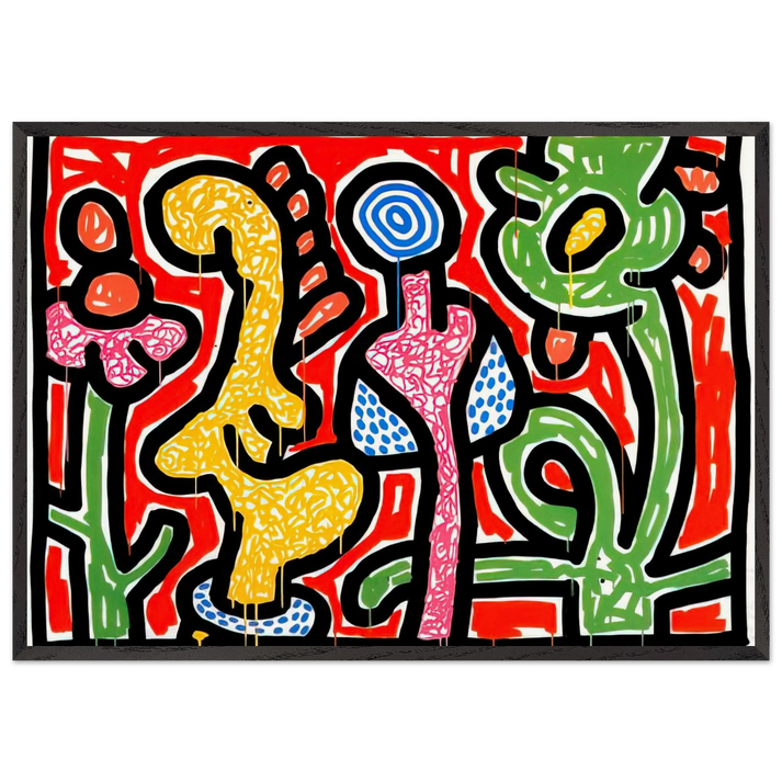 FLOWERS IV 1990 N1 - Keith Haring 70x100 cm / 28x40 inches Framed Art Print – Black Wooden Frame | Keith Haring Art For Sale