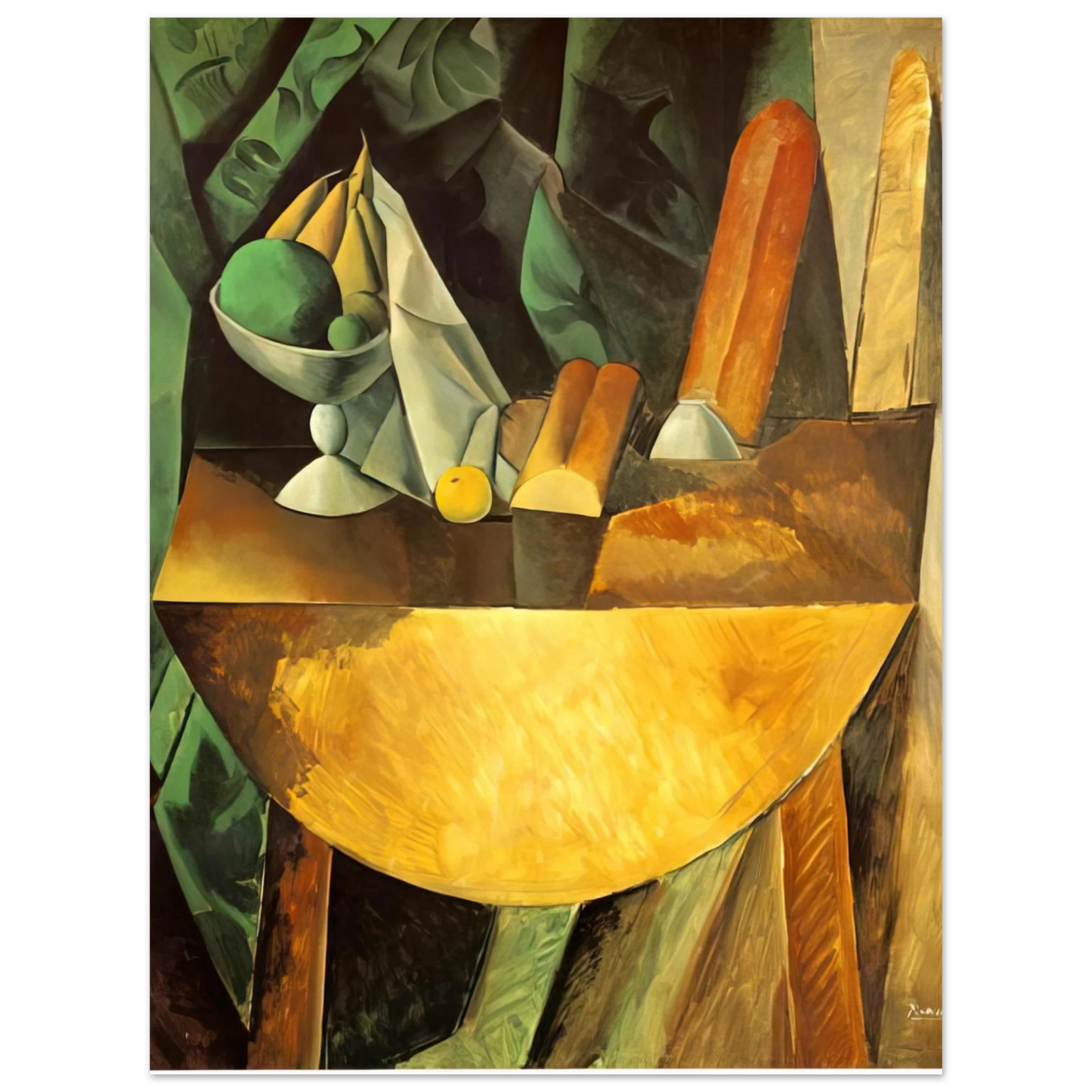 Pablo Picasso - Bread and dish with fruits on the table 75x100 cm / 30x40inches Fine Art Poster