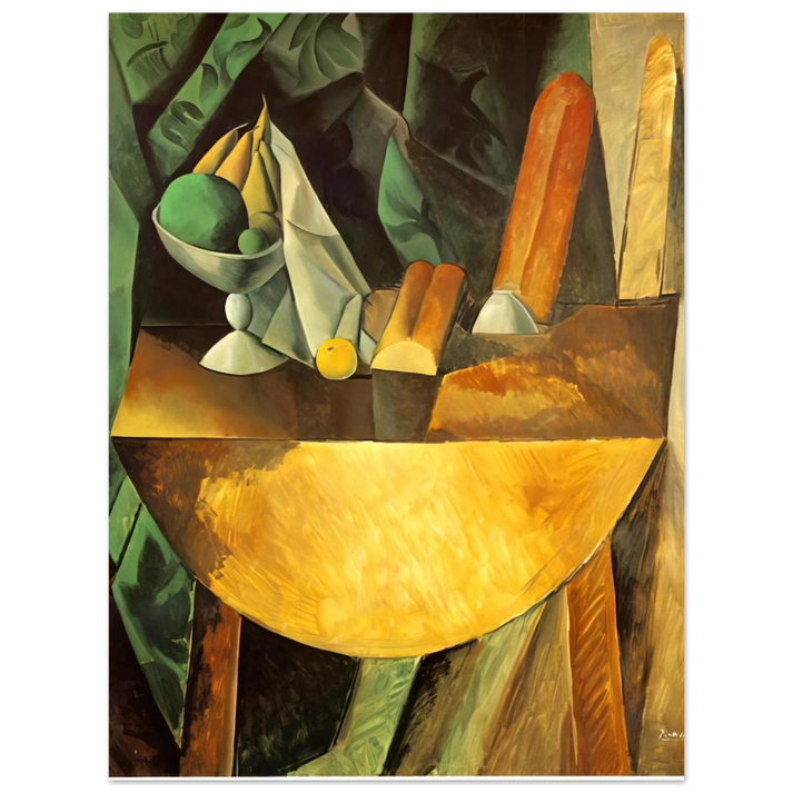 Pablo Picasso - Bread and dish with fruits on the table 75x100 cm / 30x40inches Fine Art Poster