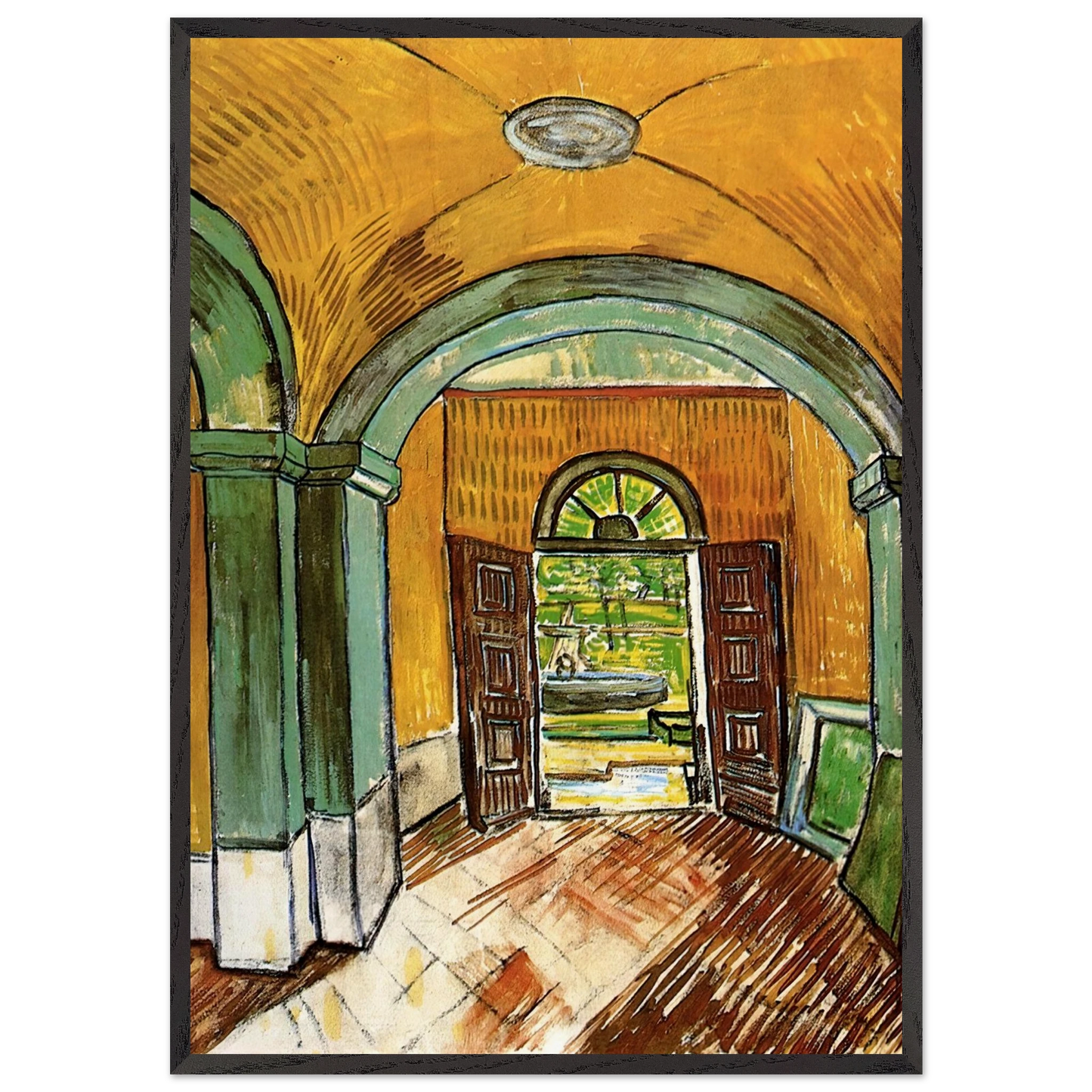 The Entrance Hall of Saint-Paul Hospital - Vincent van Gogh 70x100 cm / 28x40 inches Framed Art Print – Black Wooden Frame