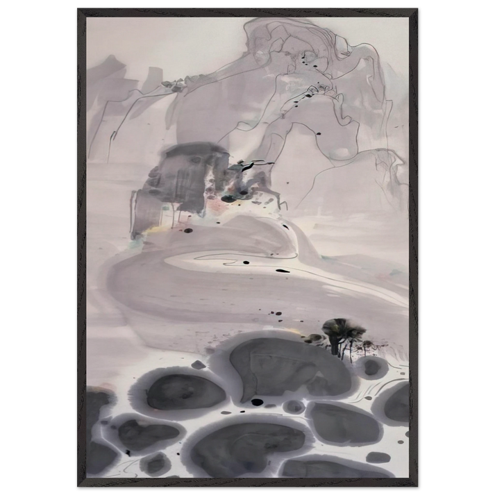 Mountains High and Streams Eternal - 1986 - Wu Guanzhong 70x100 cm / 28x40 inches Framed Art Print – Black Wooden Frame