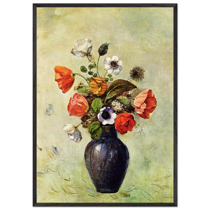 ANEMONES AND POPPIES IN A VASE - Odilon Redon 70x100 cm / 28x40 inches Framed Art Print – Black Wooden Frame