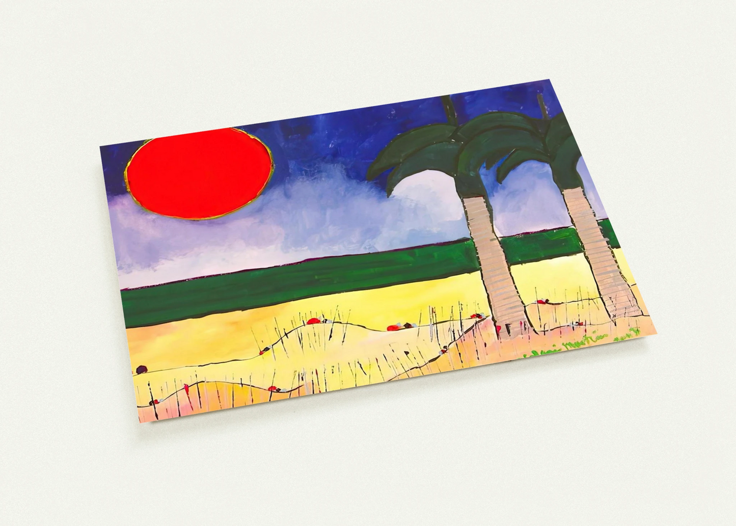 Marinha com Sol e Palmeiras - 2003 By Aldemir Martins Pack of 10 Post Cards | Aldemir Martins Post Cards | A6 (10.5 x 14.8 cm) - 4.1 x 5.8 inches