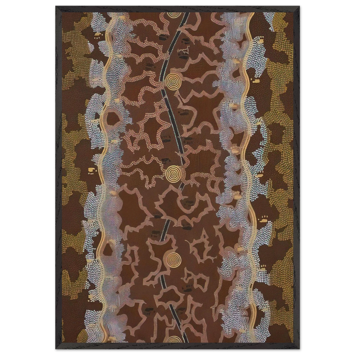 Possum Dreaming at Napperby - 1979 - Clifford Possum Tjapaltjarri 70x100 cm / 28x40 inches Framed Art Print – Black Wooden Frame