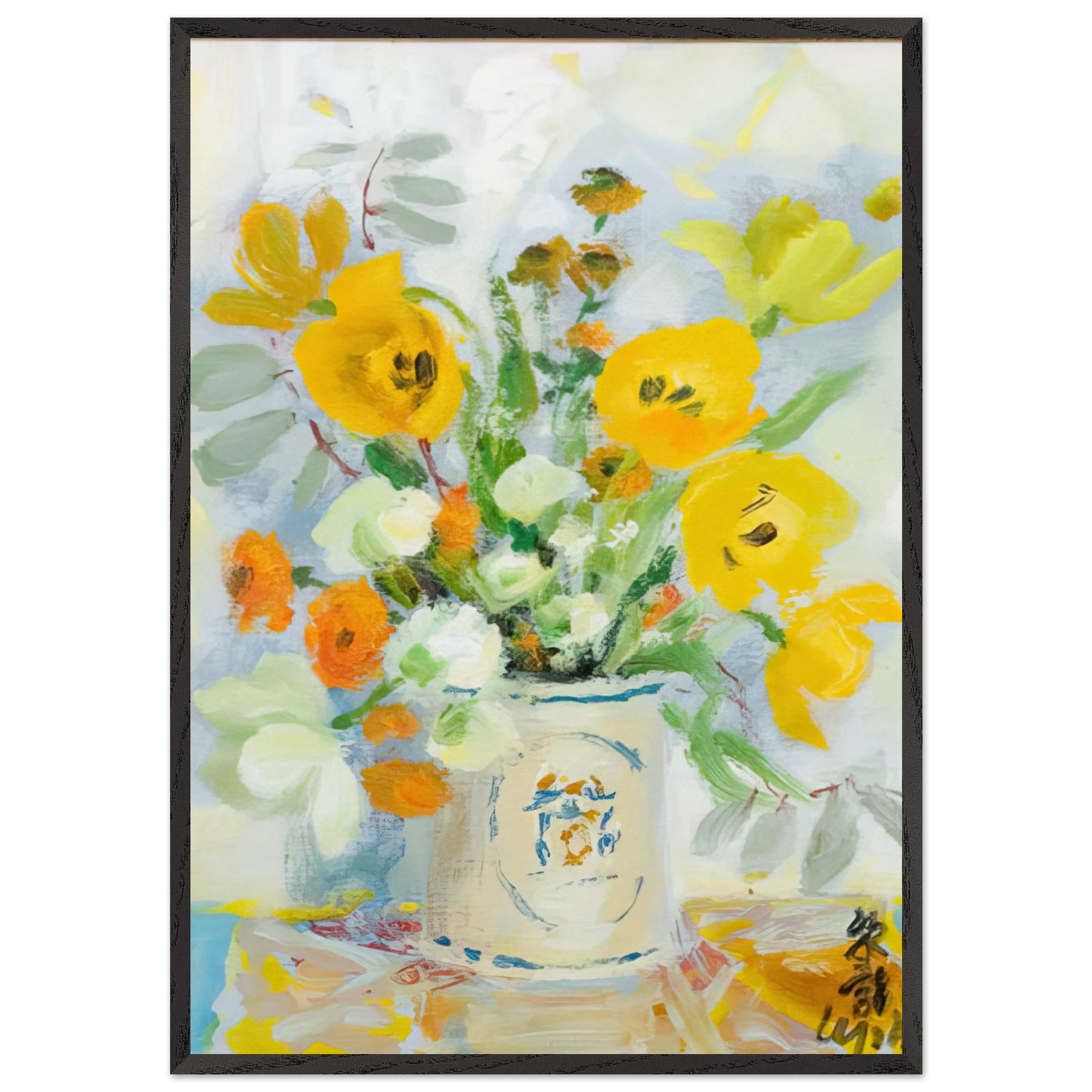 Still life with poppies - 1975 - Le Pho 70x100 cm / 28x40 inches Framed Art Print – Black Wooden Frame