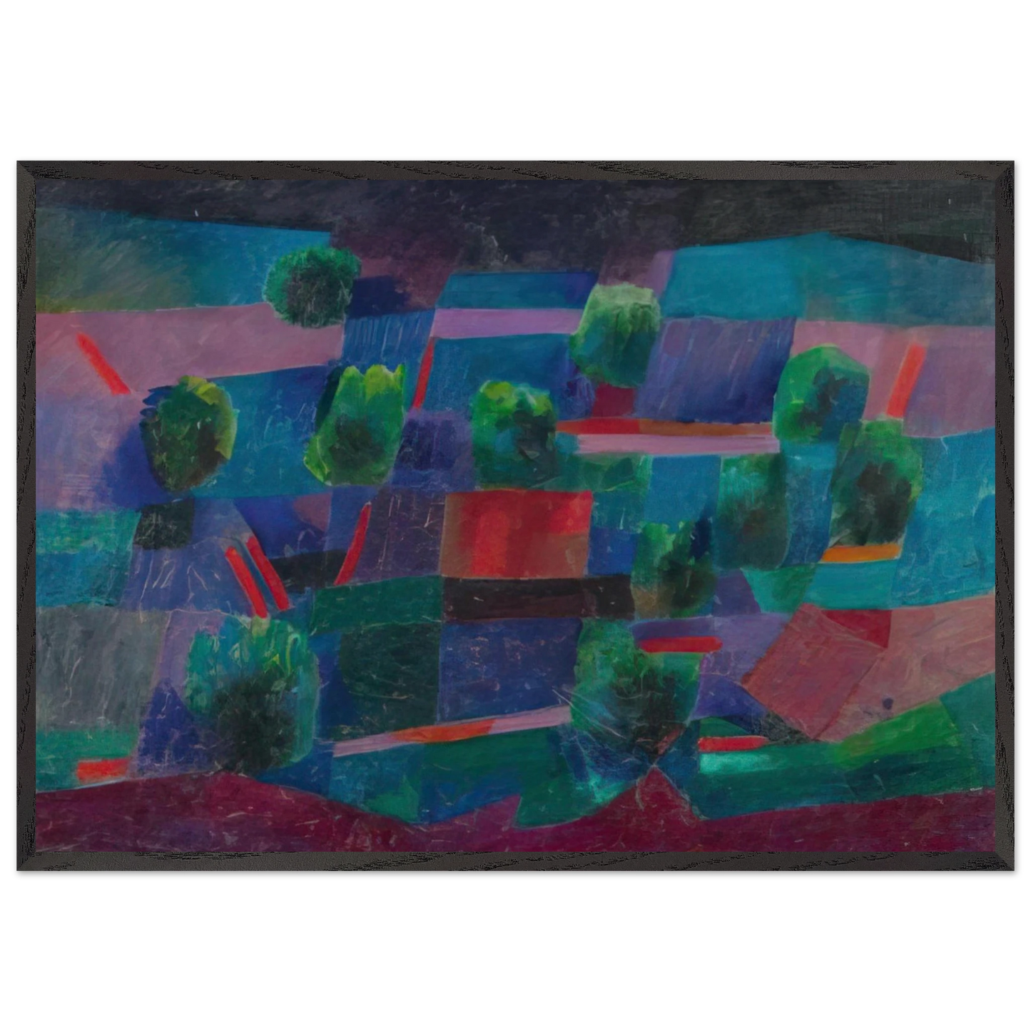 Moonlit Landscape - 1958 - Johannes Itten 70x100 cm / 28x40 inches Framed Art Print – Black Wooden Frame