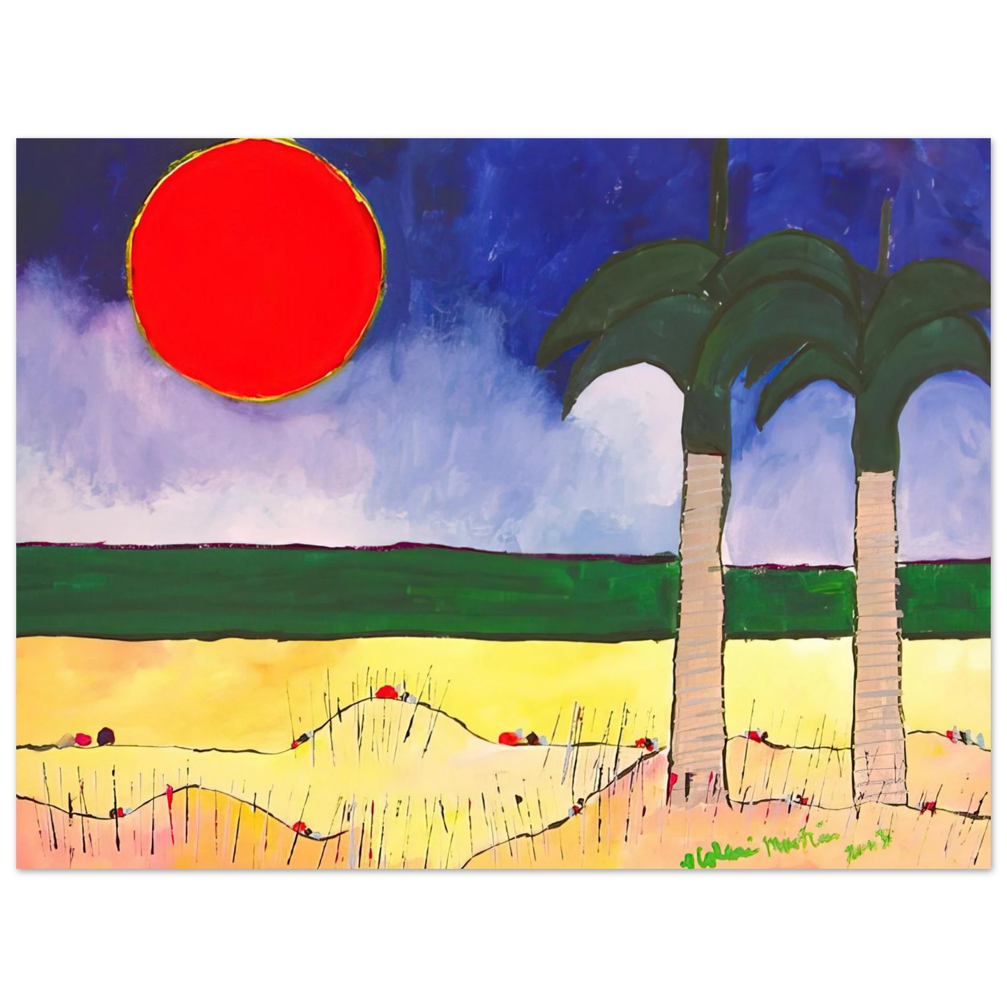 Aldemir Martins - Marinha com Sol e Palmeiras - 2003 75x100 cm / 30x40inches Fine Art Poster