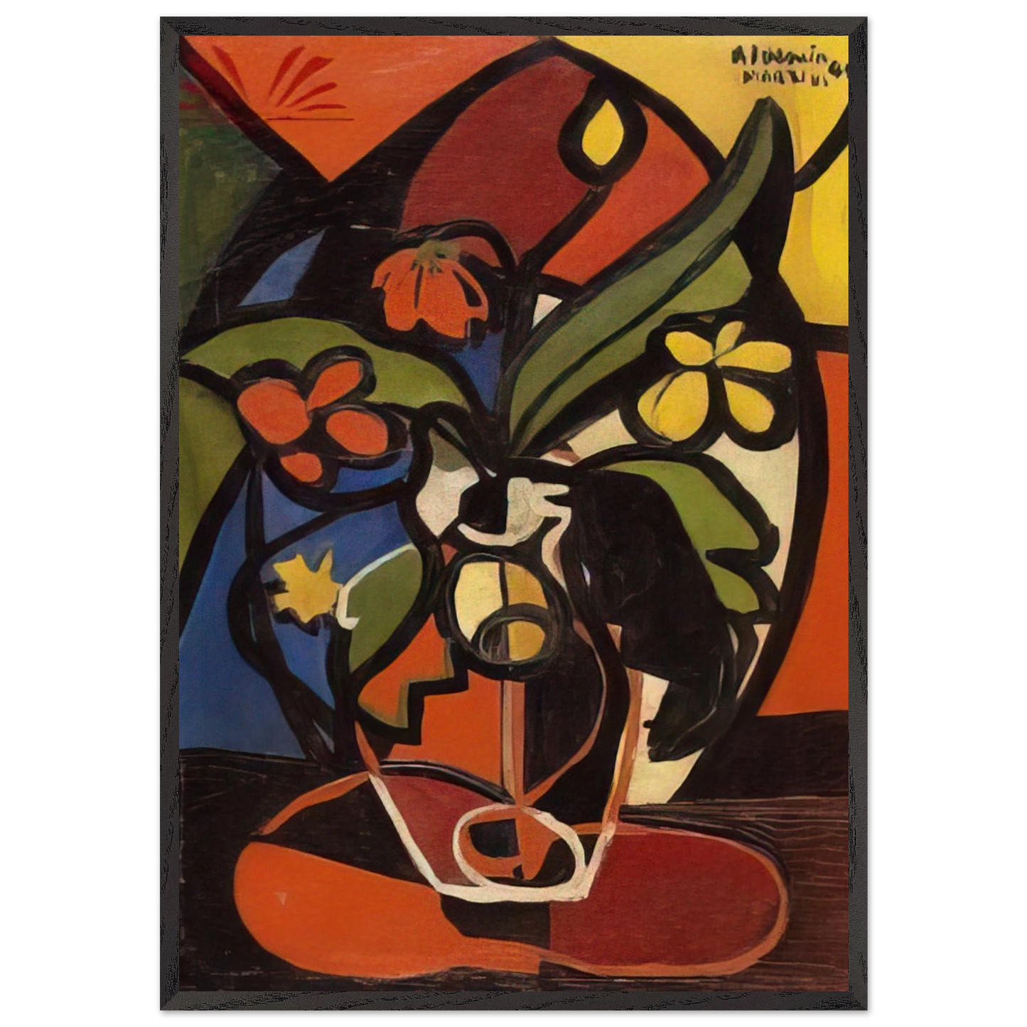 Vase of Flowers - 1949 - Aldemir Martins 70x100 cm / 28x40 inches Framed Art Print – Black Wooden Frame