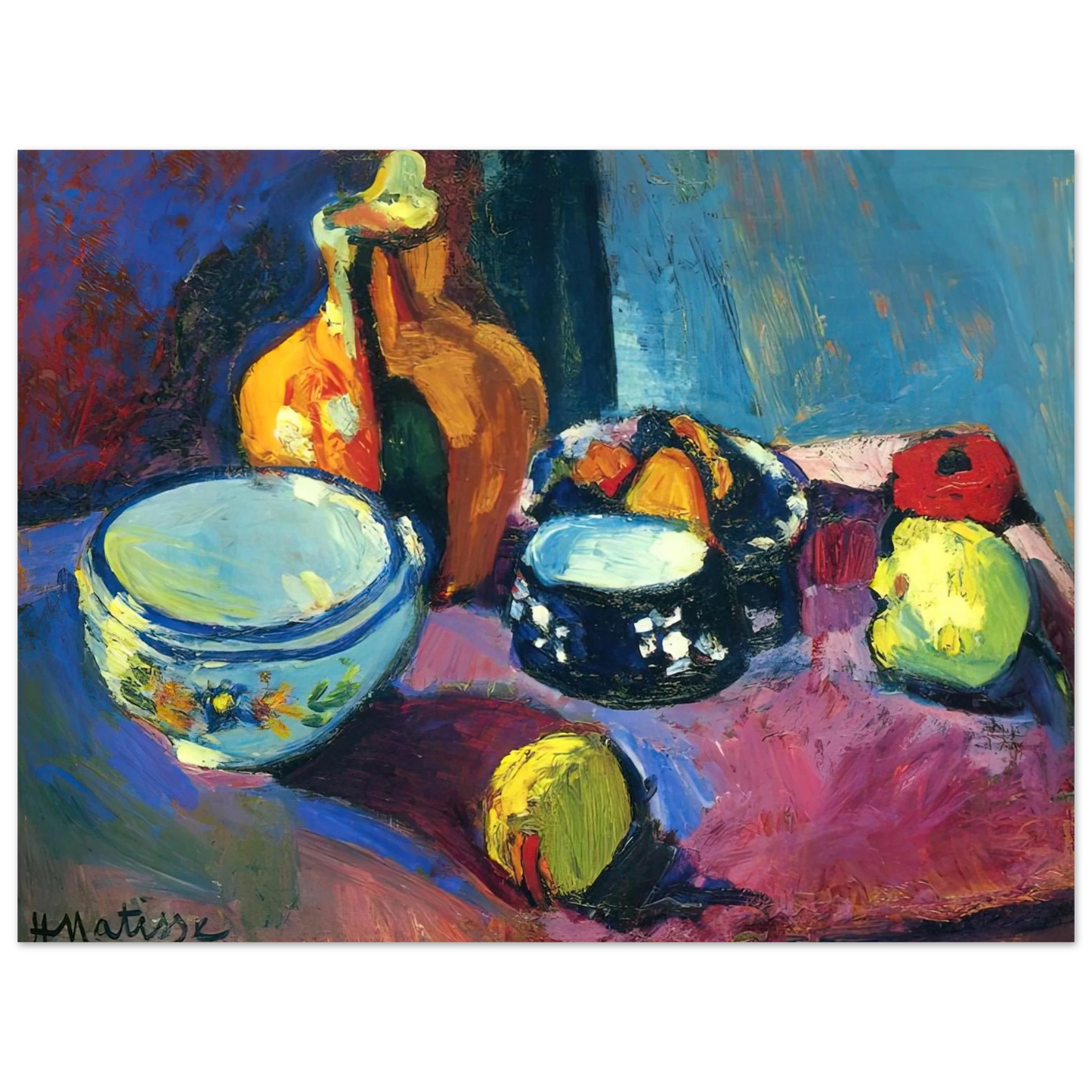 Henri Matisse - DISHES AND FRUIT ON A RED AND BLACK CARPET 1901 75x100 cm / 30x40inches Fine Art Poster