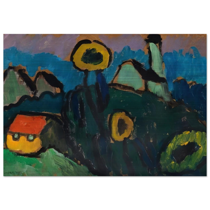LANDSCHAFT MIT SONNENBLUMEN 1910 - Gabriele Munter Brushed Aluminum Print - 70x100 cm / 28x40 inches | Gabriele Munter Aluminum Print | Gabriele Munter Prints