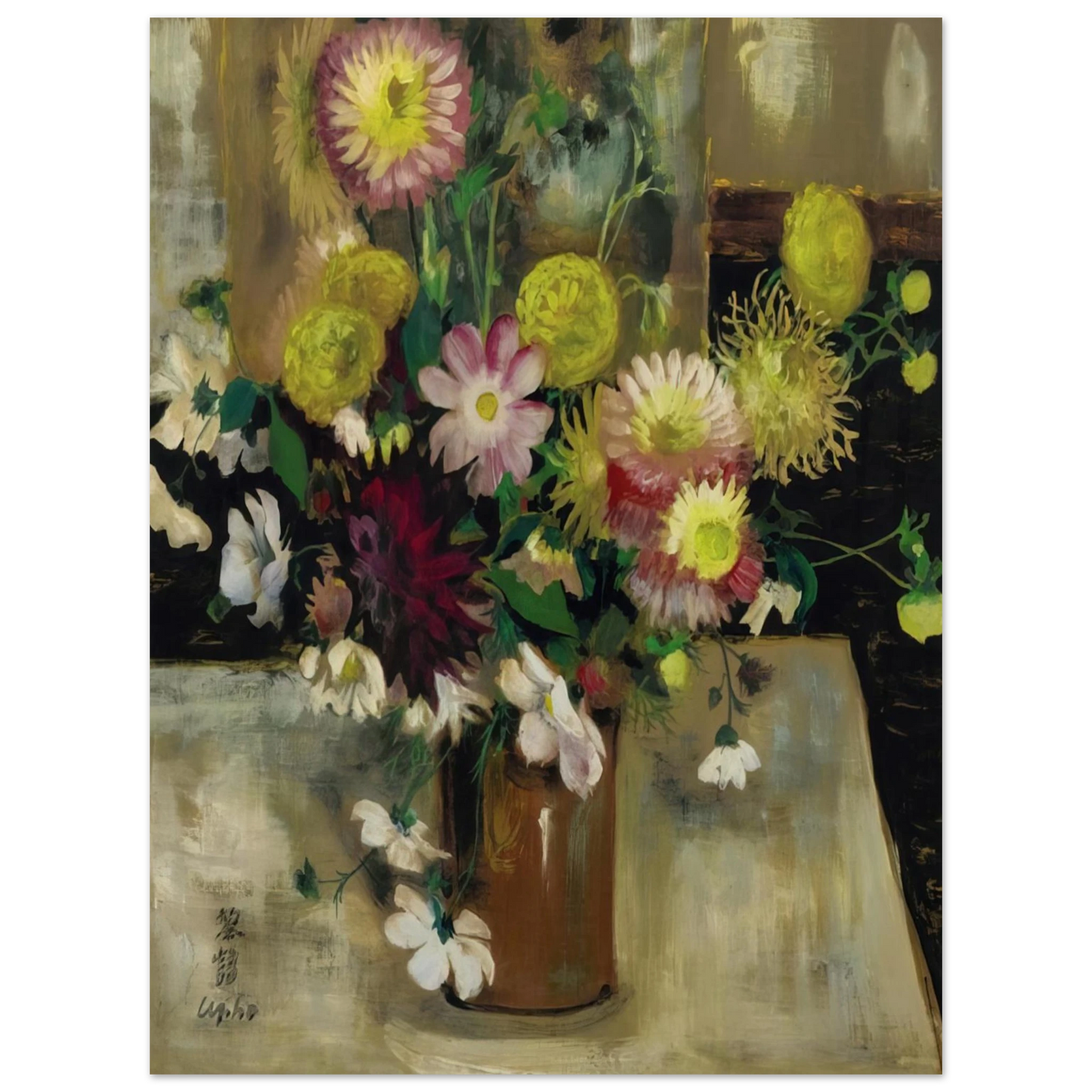 Le Pho - Anemones and Dahlias - Post-Impressionism 75x100 cm / 30x40inches Fine Art Poster