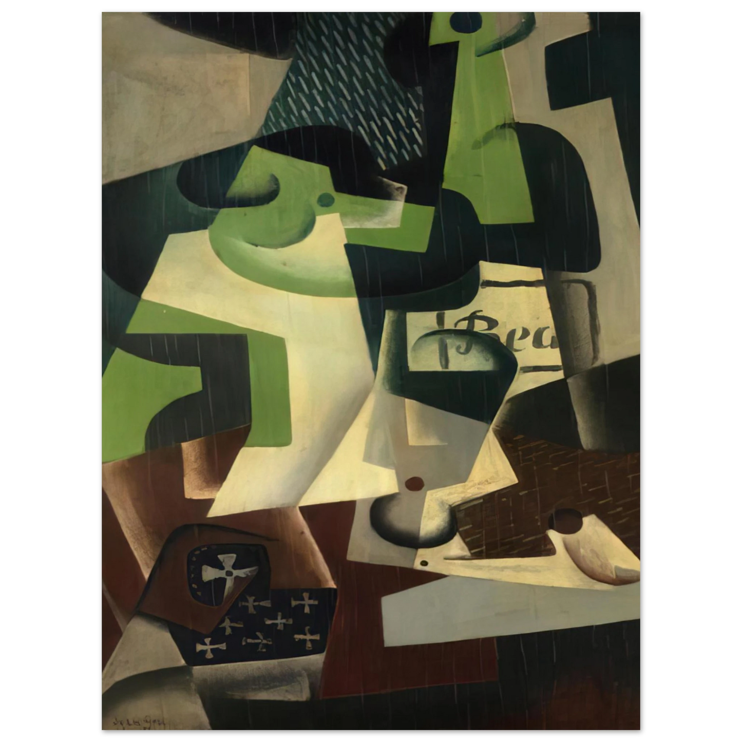 Juan Gris - BOTTLE OF BEAUNE AND A FRUIT DISH 1917 75x100 cm / 30x40inches Fine Art Poster