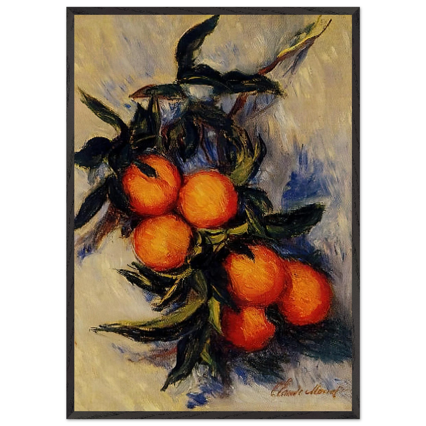 Branch of Orange Bearing Fruit - claude monet 70x100 cm / 28x40 inches Framed Art Print – Black Wooden Frame