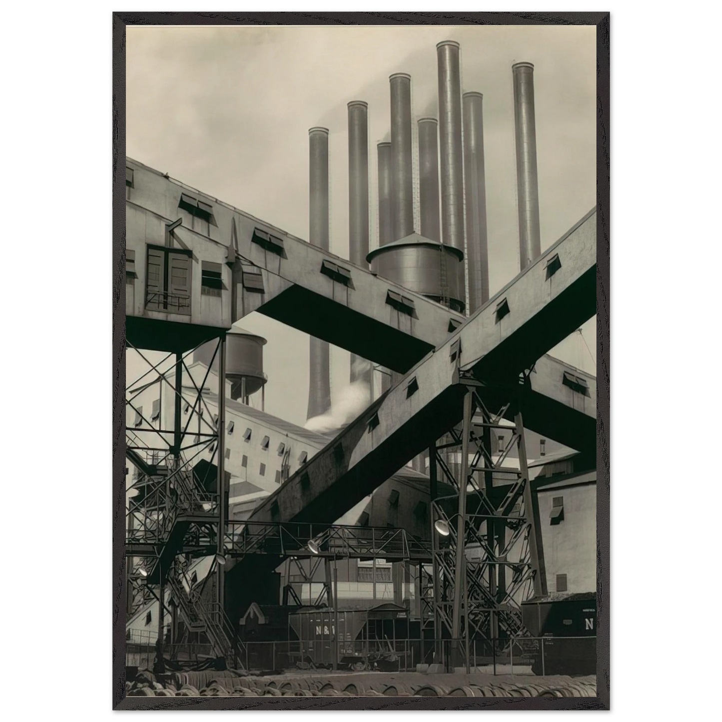 Criss-Crossed Conveyors River Rouge Plant Ford Motor Company - 1927 - Charles Sheeler 70x100 cm / 28x40 inches Framed Art Print – Black Wooden Frame