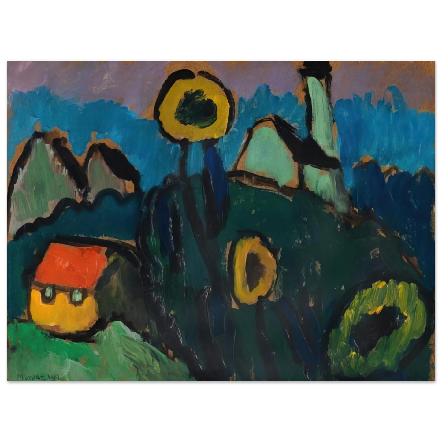 Gabriele Munter - LANDSCHAFT MIT SONNENBLUMEN 1910 75x100 cm / 30x40inches Fine Art Poster