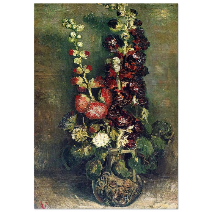 Vase of Hollyhocks - Vincent van Gogh Brushed Aluminum Print - 70x100 cm / 28x40 inches | Vincent van Gogh Aluminum Print | Vincent van Gogh Prints