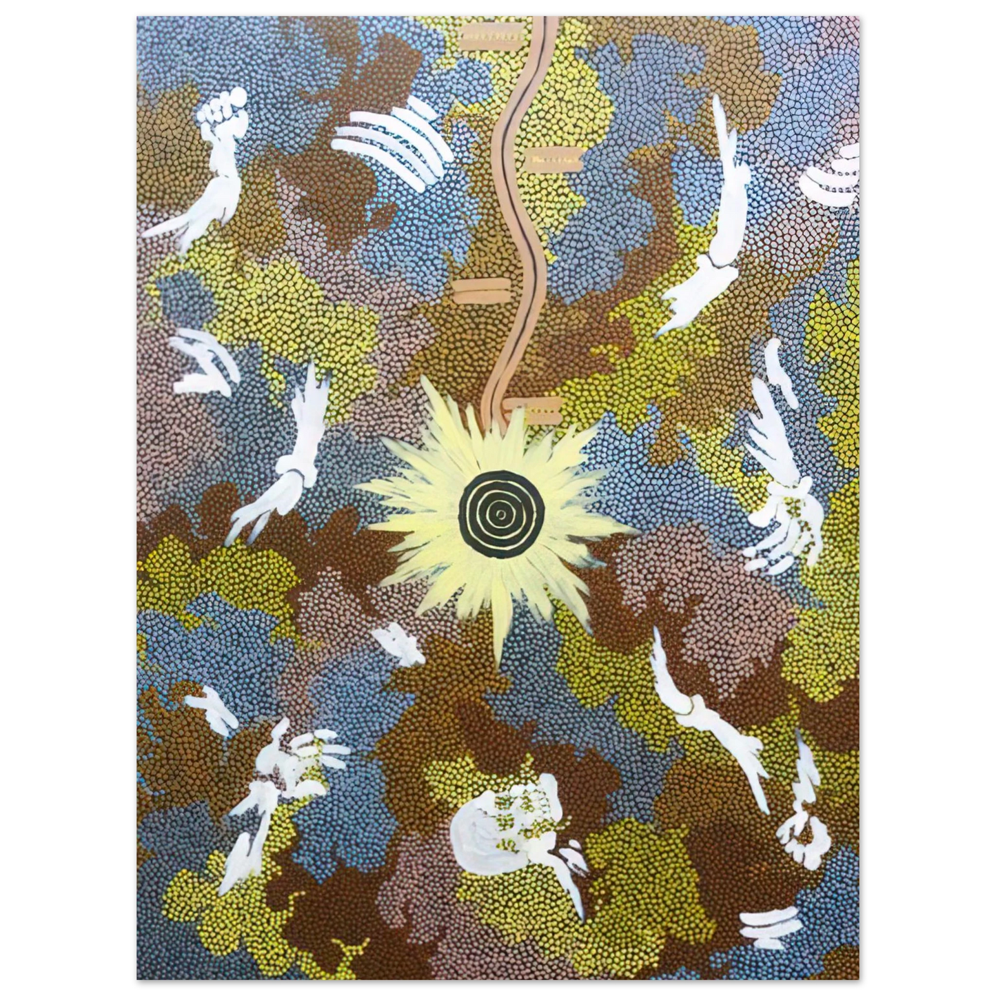 Clifford Possum Tjapaltjarri - Lightning Dreaming Mount Allen - 1990 75x100 cm / 30x40inches Fine Art Poster