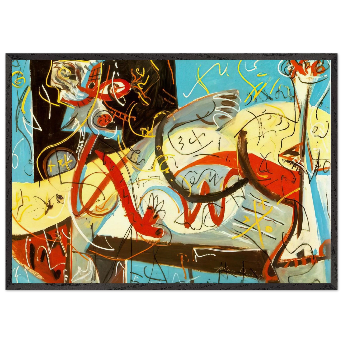 STENOGRAPHIC FIGURE - Jackson Pollock 70x100 cm / 28x40 inches Framed Art Print – Black Wooden Frame