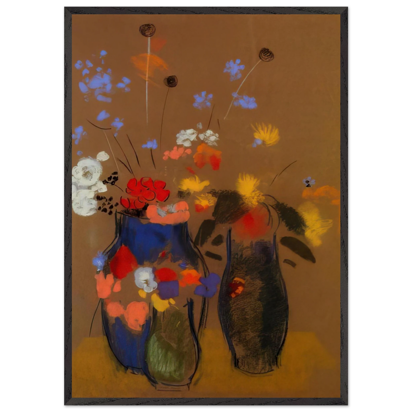 THREE VASES OF FLOWERS - Odilon Redon 70x100 cm / 28x40 inches Framed Art Print – Black Wooden Frame