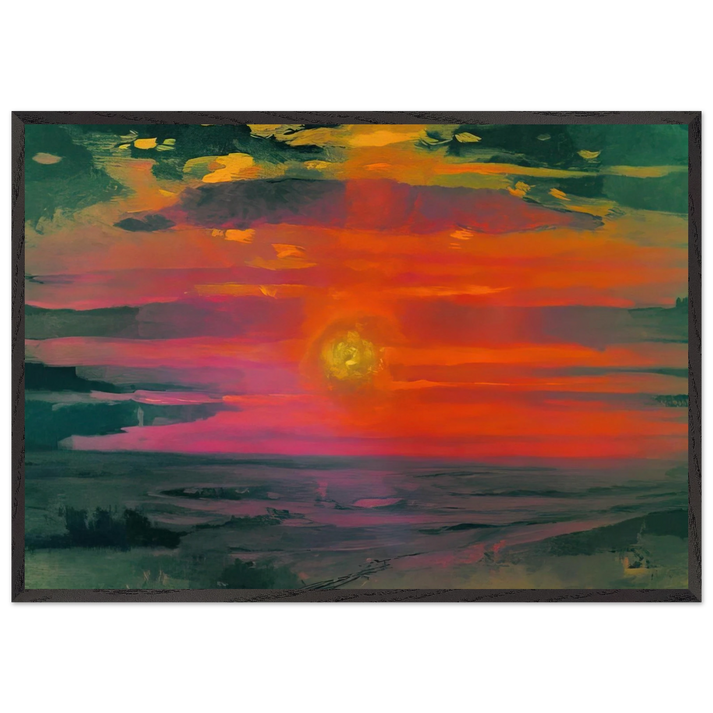 Sunset in the winter A coast of the sea - Arkhyp Kuindzhi 70x100 cm / 28x40 inches Framed Art Print – Black Wooden Frame