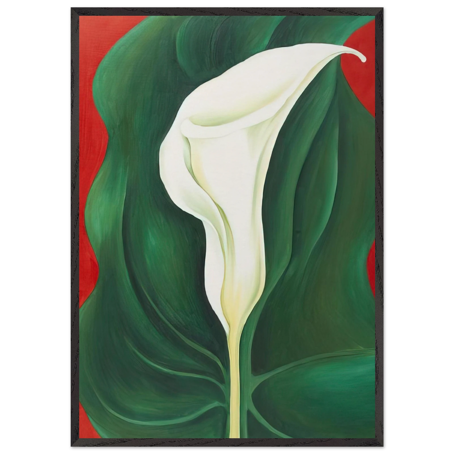Single Calla Lily Red - Georgia OKeeffe 70x100 cm / 28x40 inches Framed Art Print – Black Wooden Frame