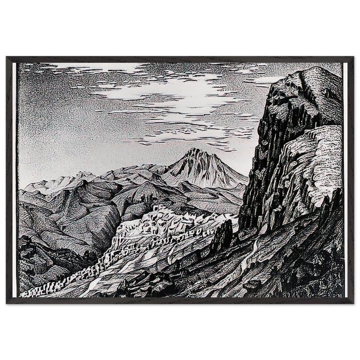 CALTAVUTURO IN THE MADONIE MOUNTAINS SICILY - MC Escher 70x100 cm / 28x40 inches Framed Art Print – Black Wooden Frame | Maurits Cornelis Escher Prints