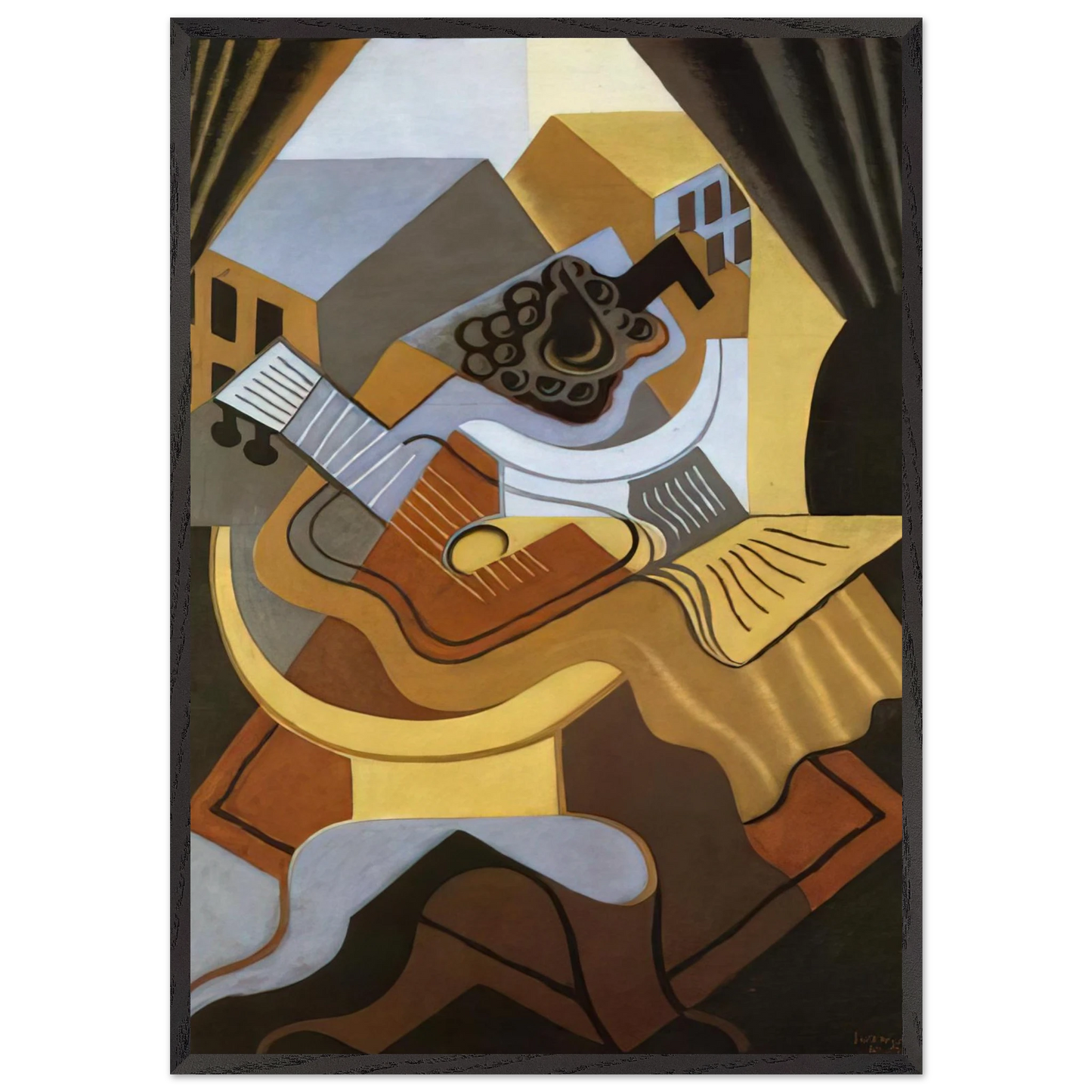 PEDISTAL TABLE IN FRONT OF THE WINDOW 1921 - Juan Gris 70x100 cm / 28x40 inches Framed Art Print – Black Wooden Frame
