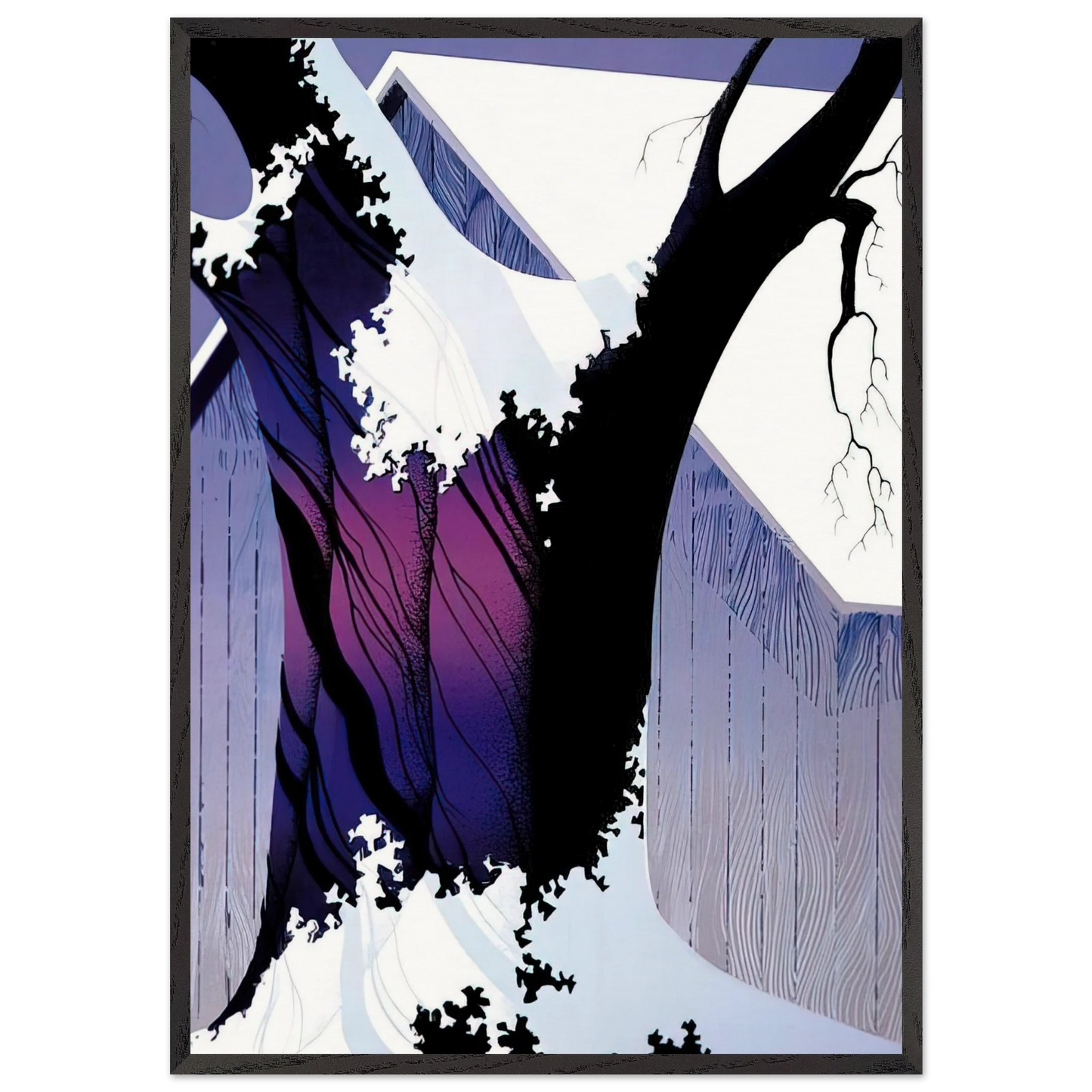 Violet Tree and Barn - Eyvind Earle 70x100 cm / 28x40 inches Framed Art Print – Black Wooden Frame