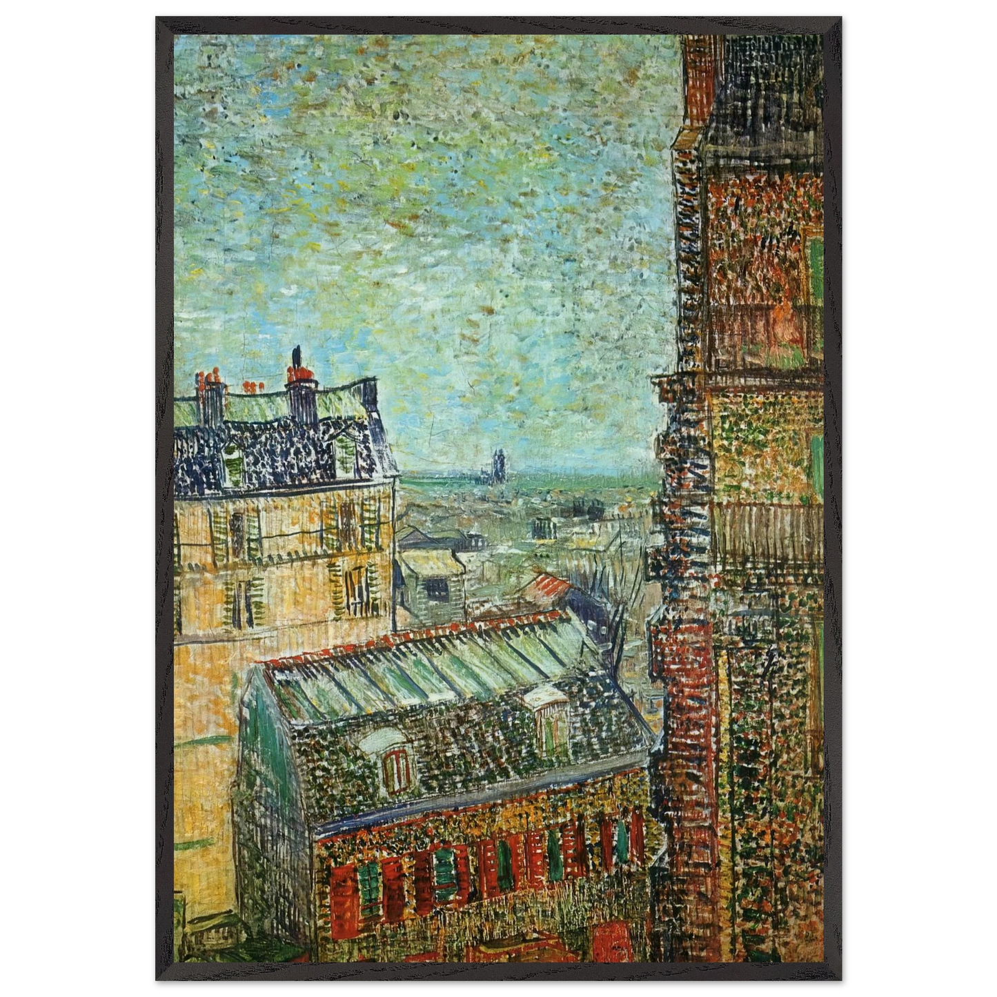 View of Paris from Vincents Room in the Rue Lepic - Vincent van Gogh 70x100 cm / 28x40 inches Framed Art Print – Black Wooden Frame