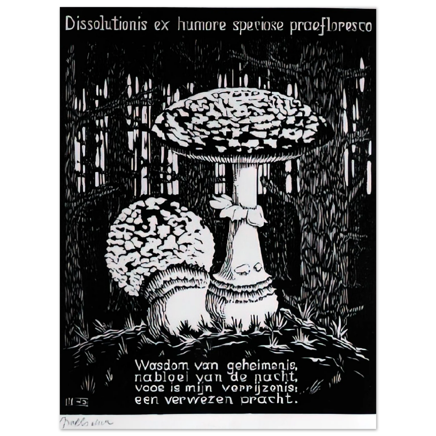 MC Escher - EMBLEMATA TOADSTOOL Wall Art - 60x80 cm / 24x32 inches - Premium Wooden Framed Poster With Fine Art Paper-canvas - Wood frame