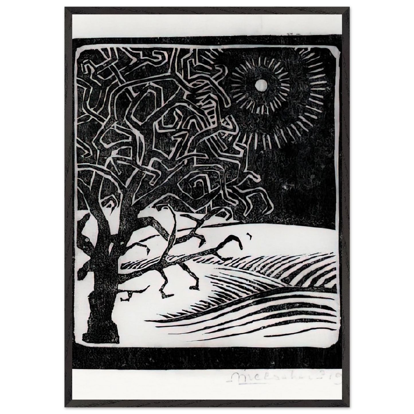 THE BORGER OAK - MC Escher 70x100 cm / 28x40 inches Framed Art Print – Black Wooden Frame | Maurits Cornelis Escher Prints