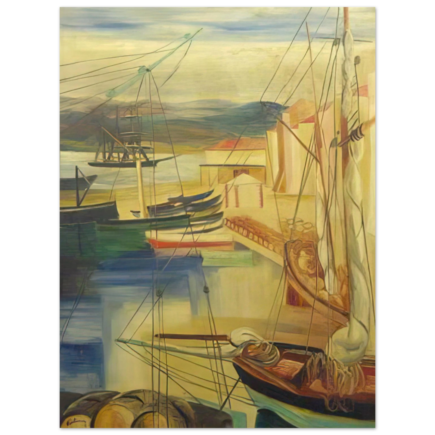Moise Kisling - SHIPS MOORED ALONG THE DOCKS 75x100 cm / 30x40inches Fine Art Poster