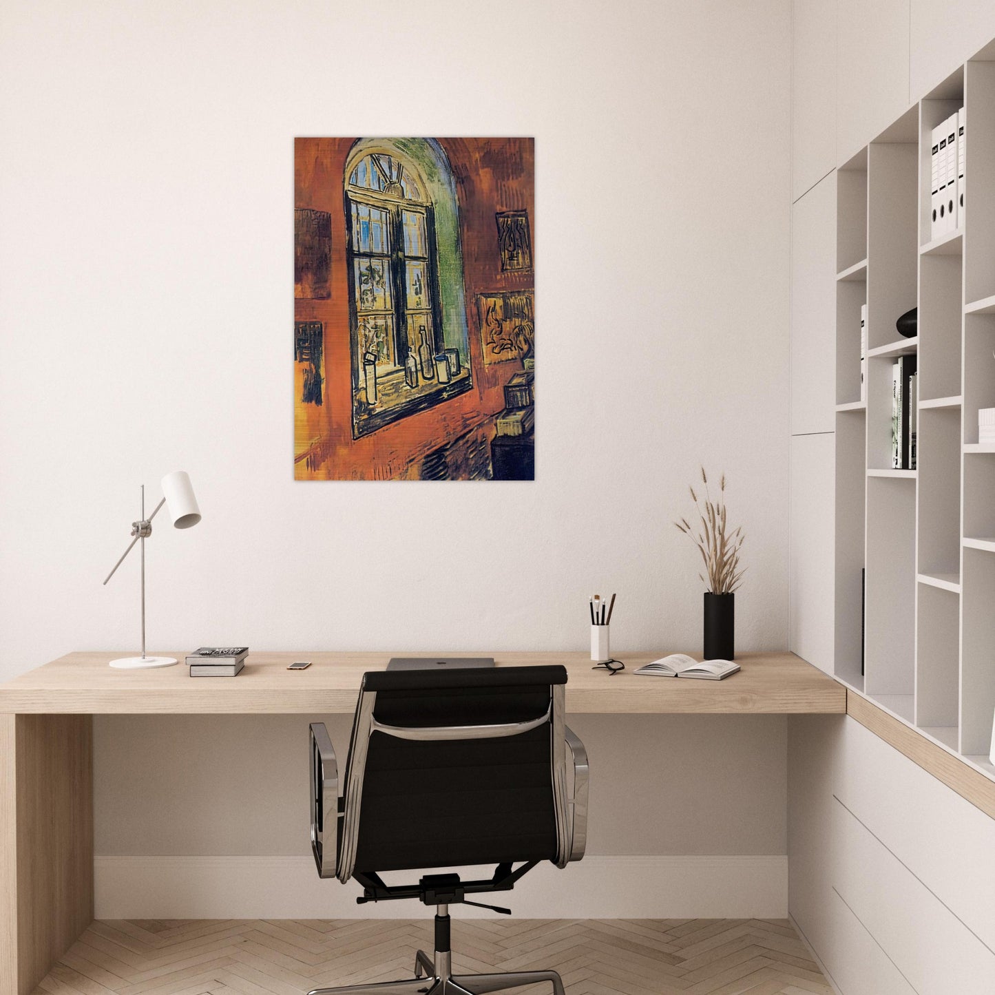 Window of Vincent's Studio at the Asylum - Vincent van Gogh Brushed Aluminum Print - 70x100 cm / 28x40 inches | Vincent van Gogh Aluminum Print | Vincent van Gogh Prints