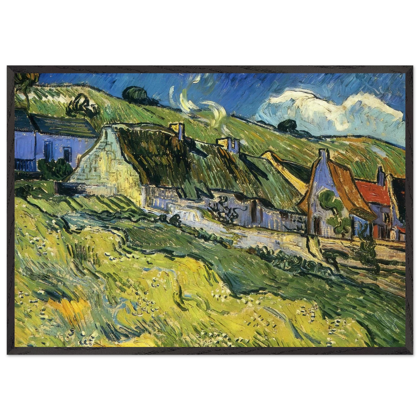 A Group of Cottages - Vincent van Gogh 70x100 cm / 28x40 inches Framed Art Print – Black Wooden Frame