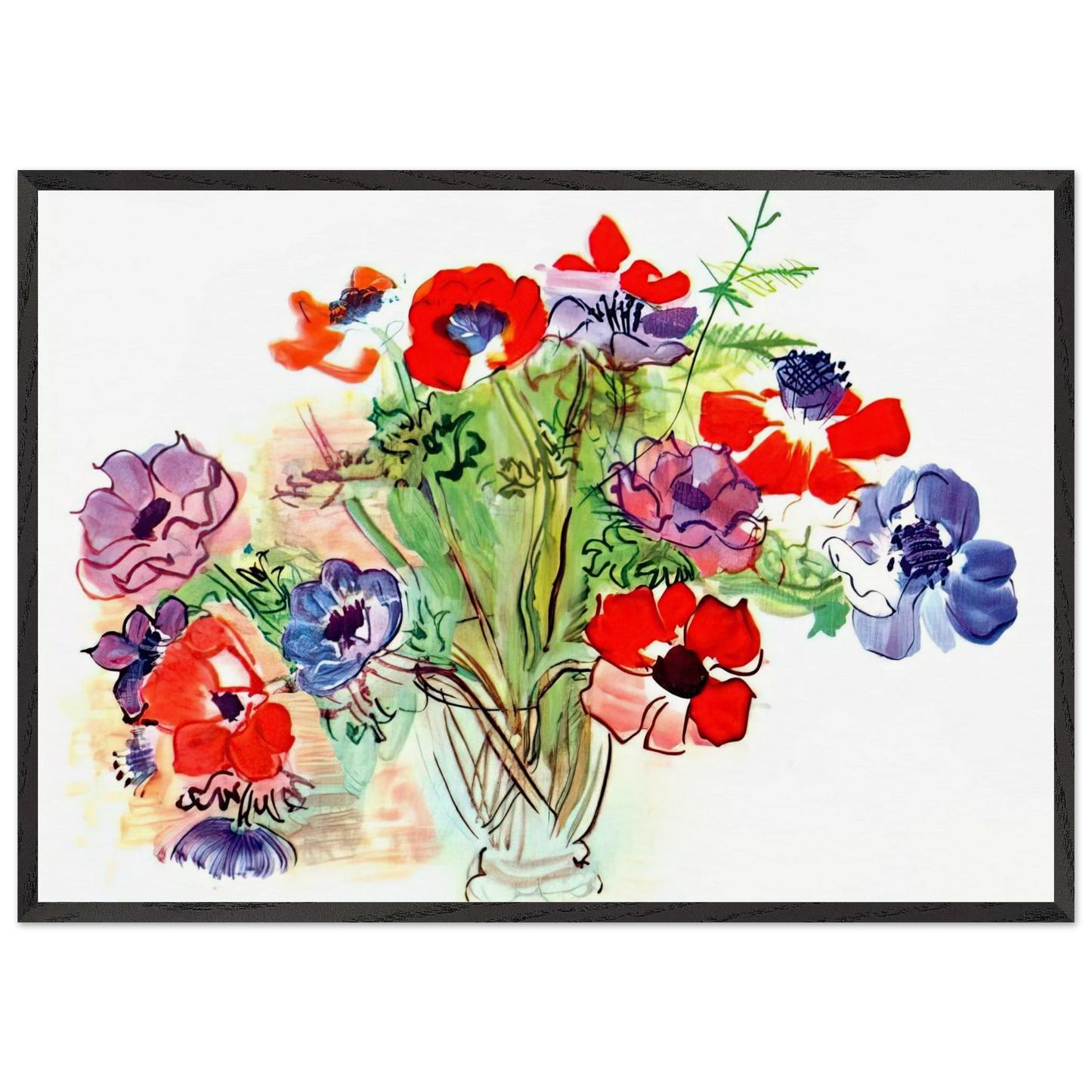 BOUQUET OF FLOWERS 1937 - Raoul Dufy 70x100 cm / 28x40 inches Framed Art Print – Black Wooden Frame