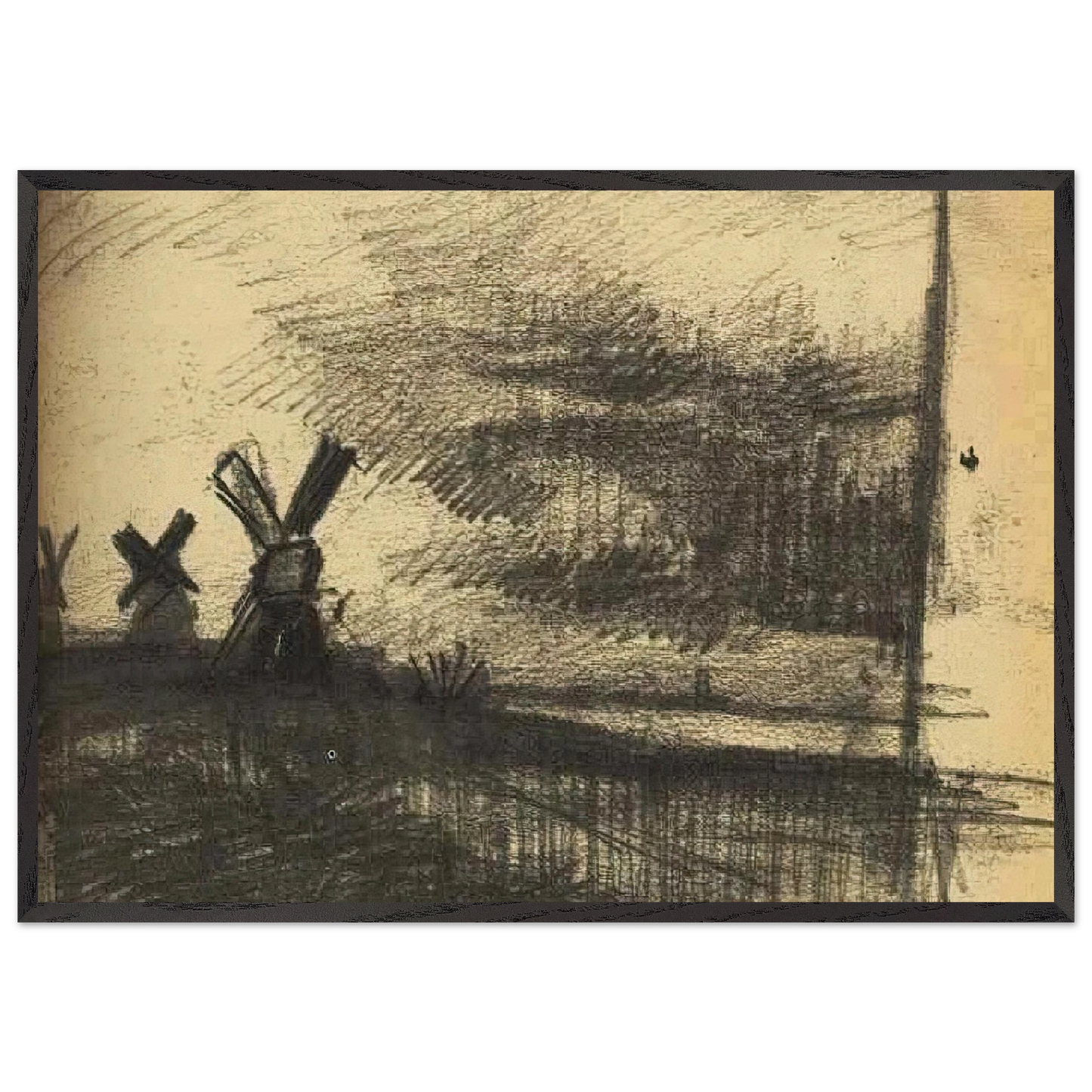Mills in the Neighbourhood of Dordrecht - Vincent van Gogh 70x100 cm / 28x40 inches Framed Art Print – Black Wooden Frame