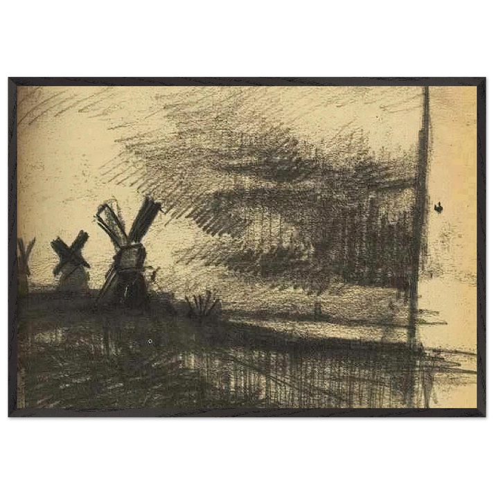 Mills in the Neighbourhood of Dordrecht - Vincent van Gogh 70x100 cm / 28x40 inches Framed Art Print – Black Wooden Frame