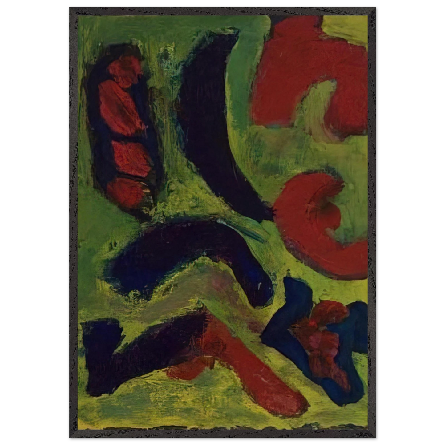 Abstract Composition in Green and Red - Barnett Newman 70x100 cm / 28x40 inches Framed Art Print – Black Wooden Frame