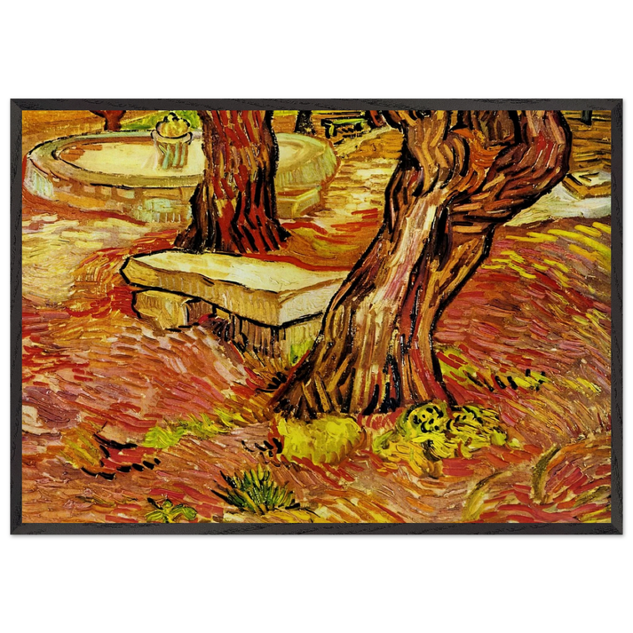The Stone Bench in the Garden at Saint-Paul Hospital - Vincent van Gogh 70x100 cm / 28x40 inches Framed Art Print – Black Wooden Frame
